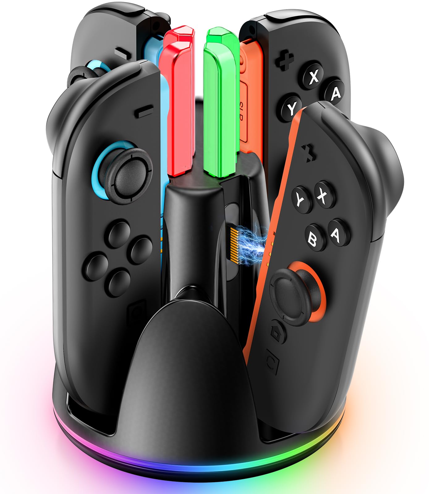 Rysker Station de Charge pour Manettes Switch 2, Chargeur Rapide pour 4 Joy-Con Switch 2, Support de Recharge avec 9 Effets Lumineux RGB et Indicateur LED, Socle de Charge pour Manettes Nintendo 2