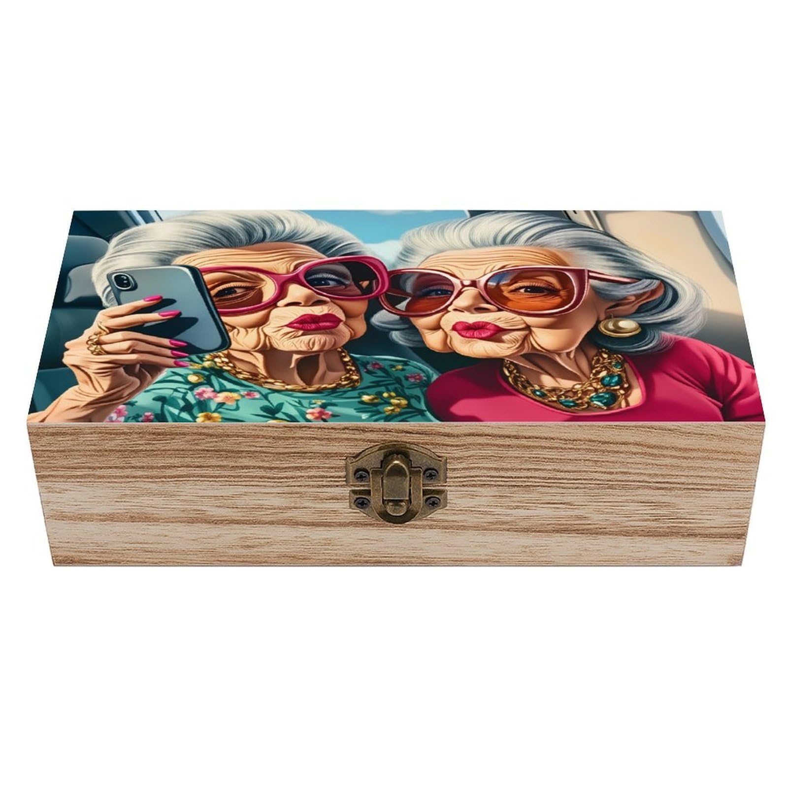 asbwuo Granny Who Loves Selfies Vintage Wooden Keepsake Box