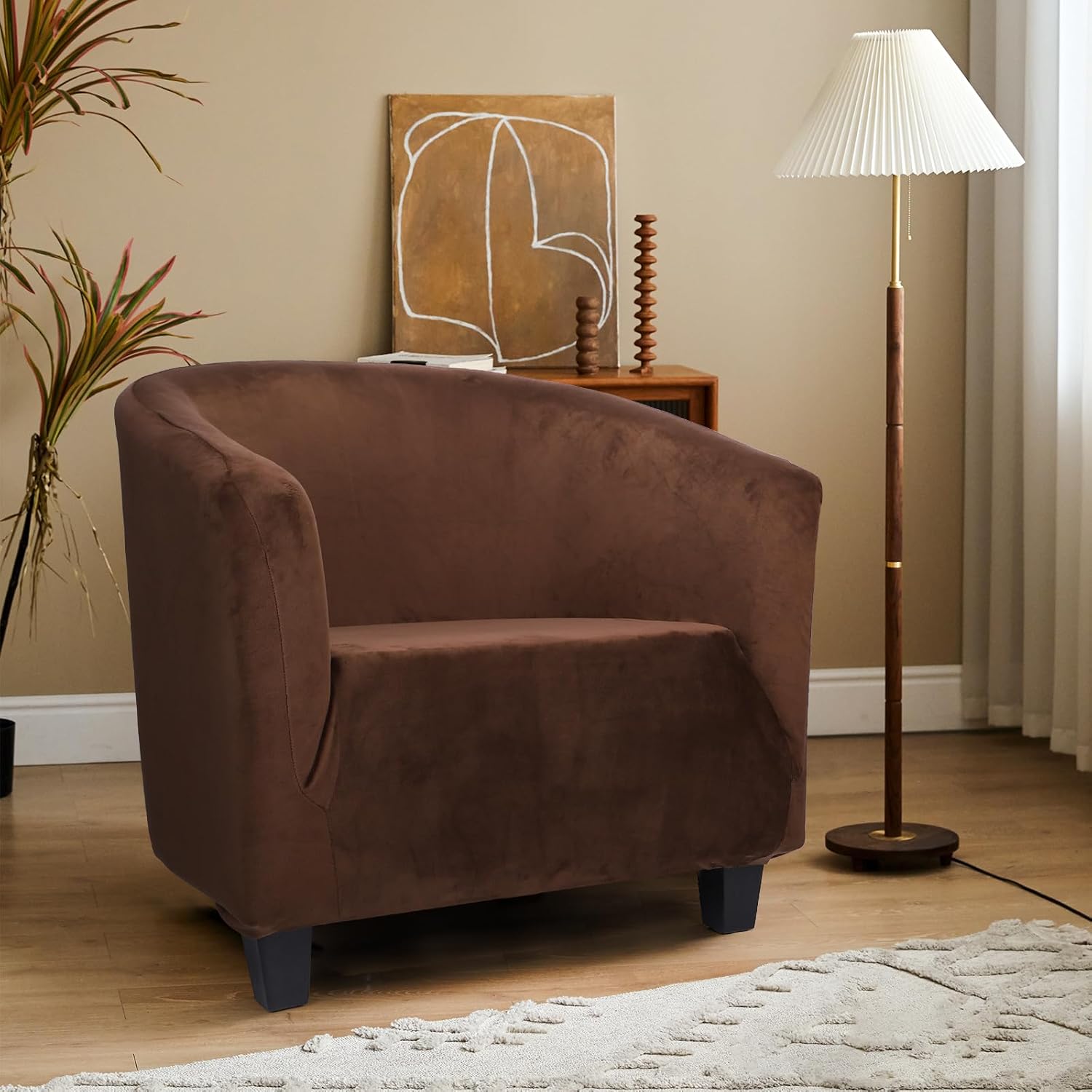 Barrel Chair Covers Slipcover, 1 Piece Club Chair Slipcover Cover with Elastic Bottom, Anti Slip Soft Stretch Velvet Armchair Slipcover Washable Furniture Protector for Living Room Hotel