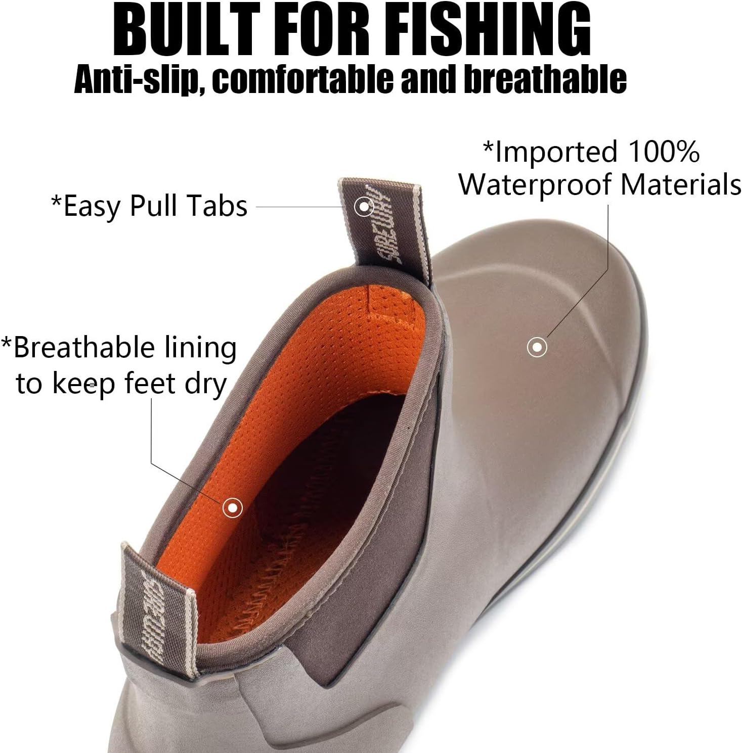 SUREWAY Men's Deck Boots Professional Non-Slip Fishing & Ankle Boating Boot Waterproof Rain Boots, Lightweight Neoprene Rubber Deck Boots - Image 3