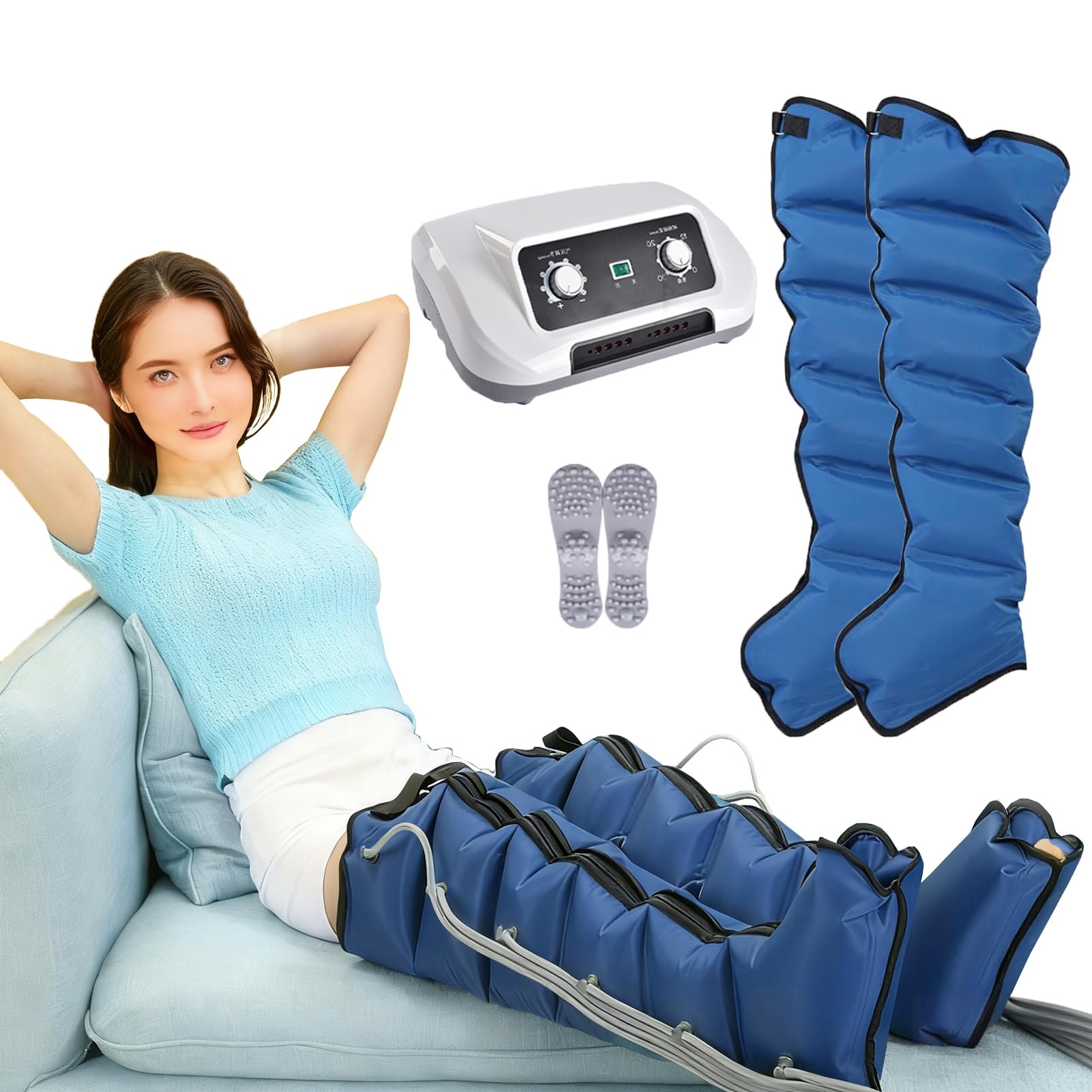 SUYUDD 6 Cavity Pressotherapy Air Compression Leg Foot Massager | Lymphatic Drainage Massager | Pressotherapy Boots for Waist Leg Lymphedema Circulation Swelling Relax Pain Relief