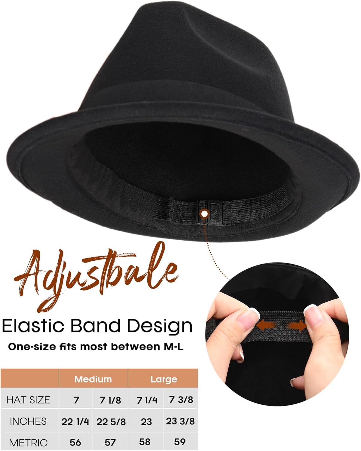 FURTALK Fedora Hats for Men Women Short Brim Felt Trilby Hat with Ribbon Adjustable Size 7-7 3/8 - Image 6