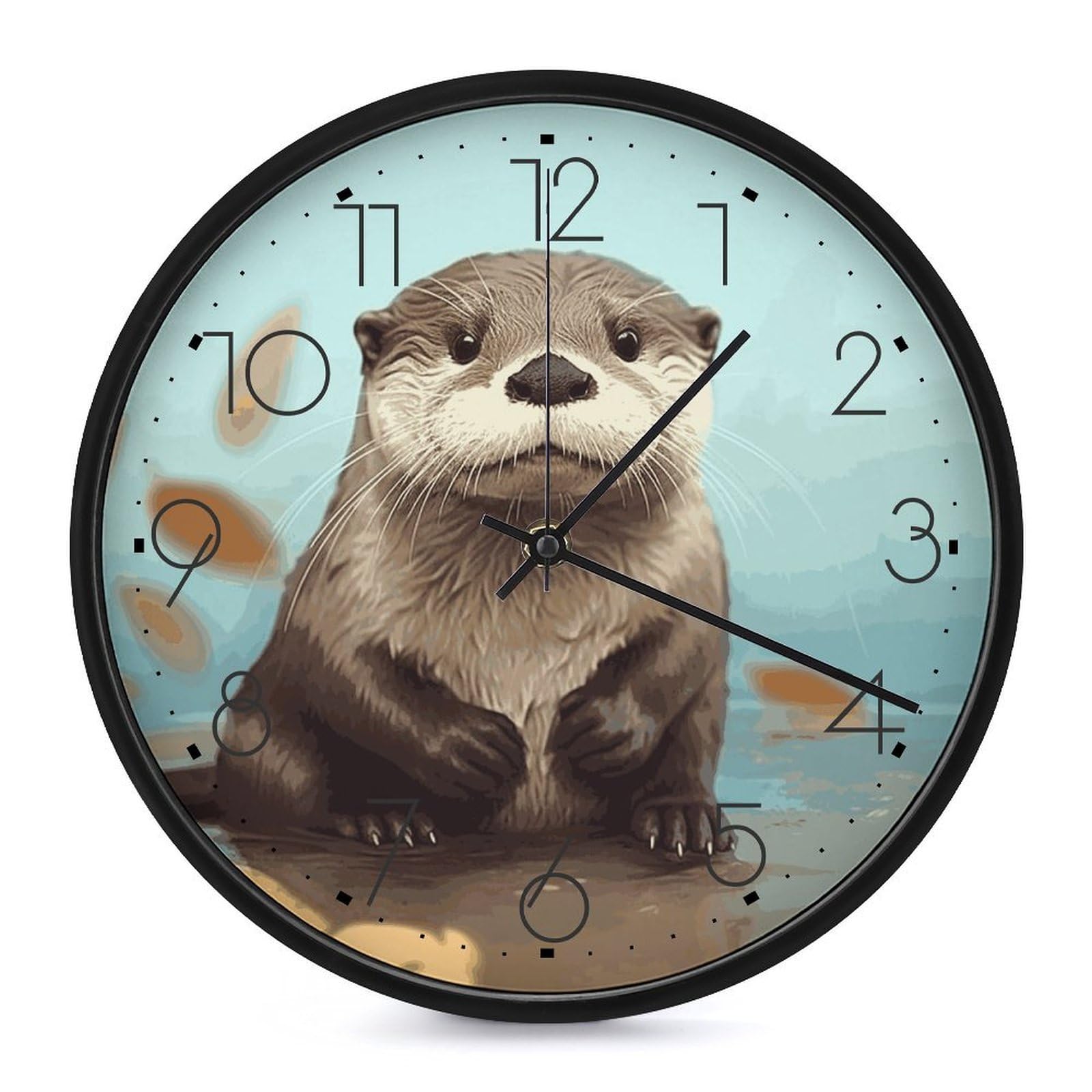 DWVTSLH Cute Otter Wall Clock 10 Inch Silent Non-Ticking Modern Clocks Battery Operated - Decorative Wall Clocks for Bedroom Living Room Kitchen Office Wall Decor Gift Idea