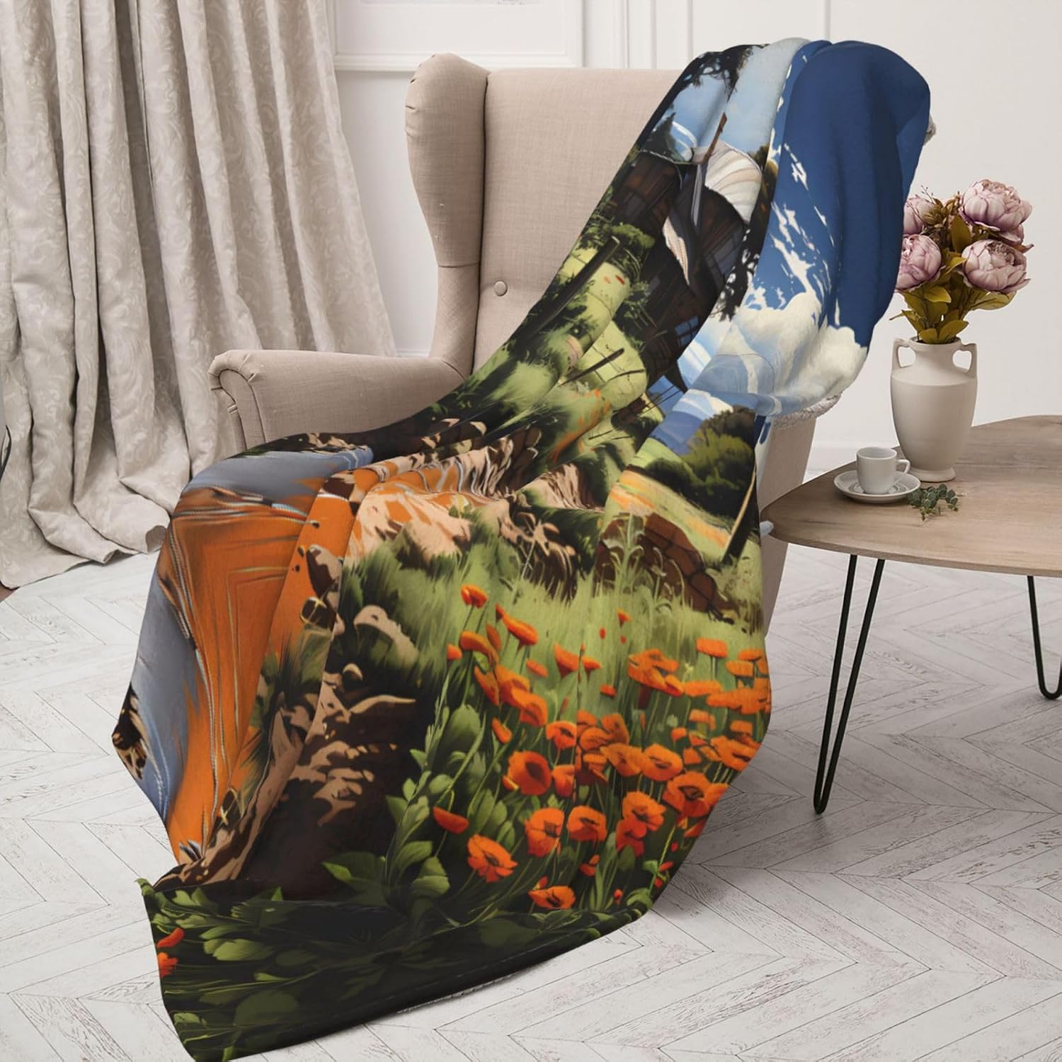 Decorative Children's Blanket (50 * 40 inches), Idyllic Scenery Flannel Gift Blanket, Sofa Bed Living Room Camping Travel Blanket,