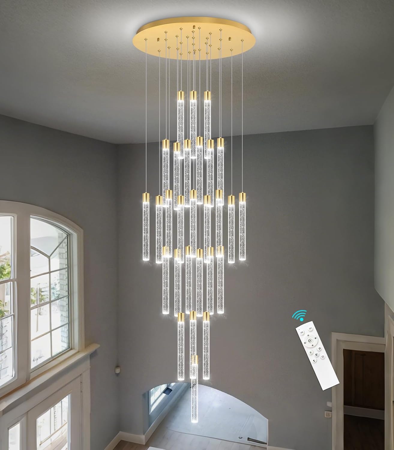 28-Light Long Large Modern Led Crystal Chandeliers Modern Spiral Chandeliers High Ceilings Chandelier for Staircase Foyer Gold