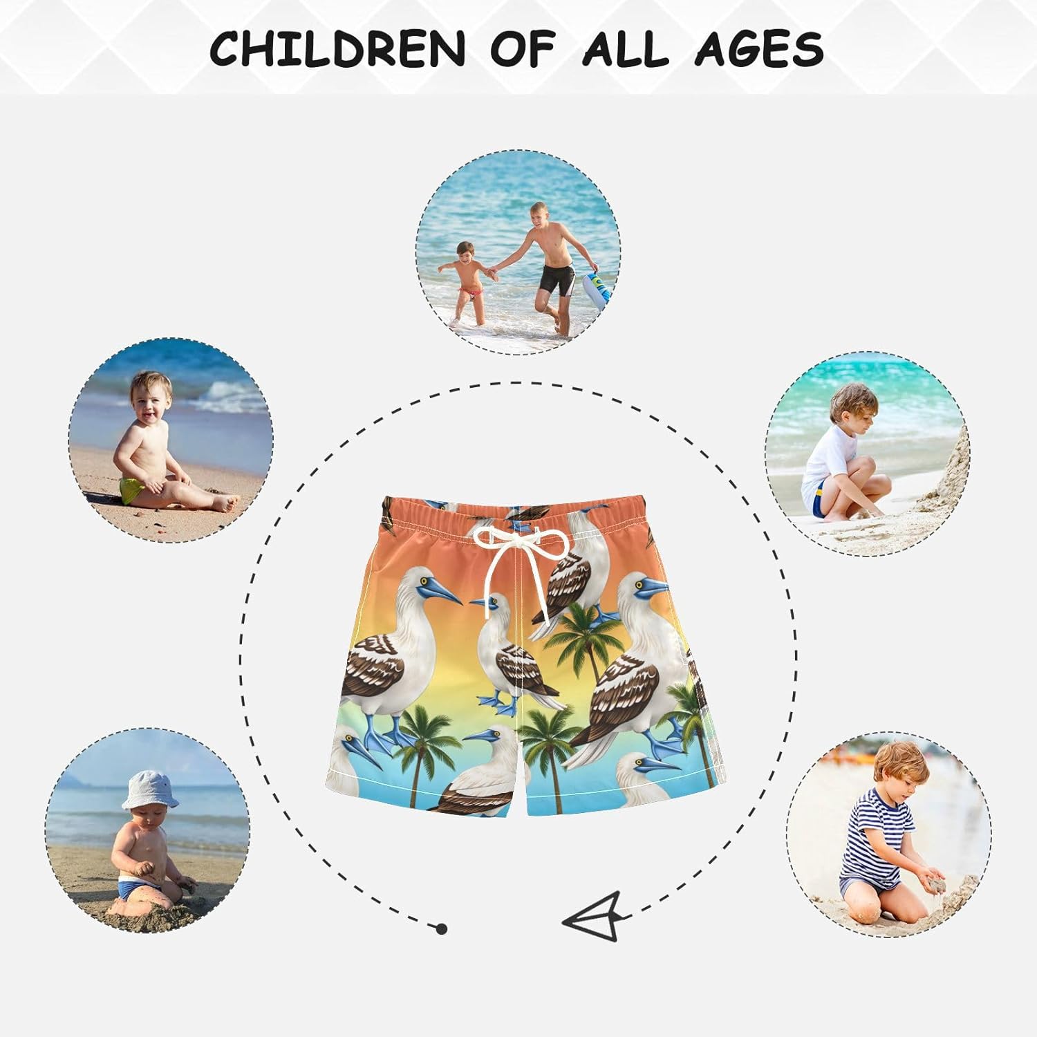 Boys Swim Trunks Blue Footed Booby Birds Kids Swimsuits Boys Swimming Trunks Size 8, - Image 5