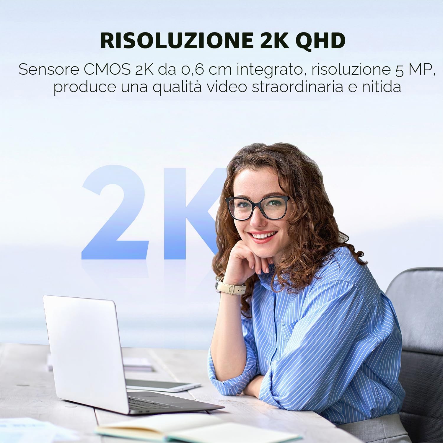 TOALLIN Webcam 2K con Windows Hello, riconoscimento facciale, 5 milioni di pixel, fotocamera per computer con autofocus, webcam USB con microfono e otturatore per la privacy