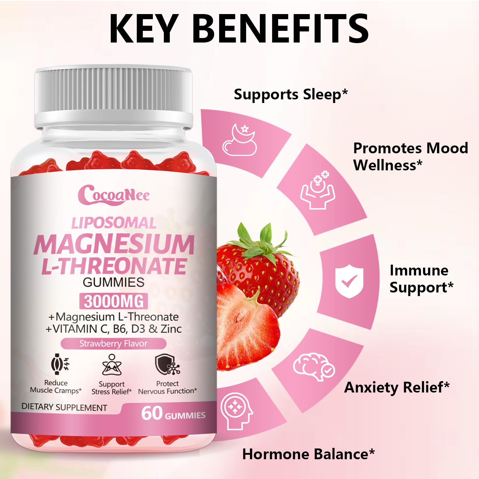 3000mg Liposomal Magnesium Threonate Gummies, Magnesium Glycinate Supplements, Liposomal Enhance 98% Absorption, Muscle Relaxation, Calm Mood Support & Energy Support for Adults, Strawberry Flavor — Amazon image 4
