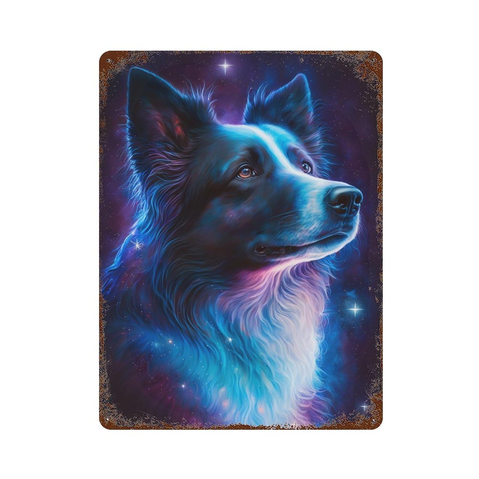 Cosmic Canine Portrait-8 Rusty Metal Tin Sign 15.7"x11.8", Vintage Wall Decor for Garage, Pub Or Kitchen