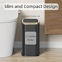 Vista 2 de Cubo de basura pequeño para baño de 8L/2.1 galones con tapa, cubo de basura rectangular con tapa abatible, cubo de basura de acero inoxidable