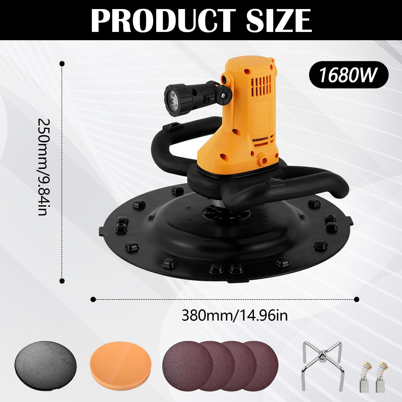 Levigatrice Per Intonaco, 2 In 1 Betoniera 1680W Levigatrice Elettrica Per Muri 6 Velocità Mola Ø380 mm Illuminazione A LED Malta Cementizia Per Calcestruzzo Frattazzo Intonacatrice Smerigliatrice