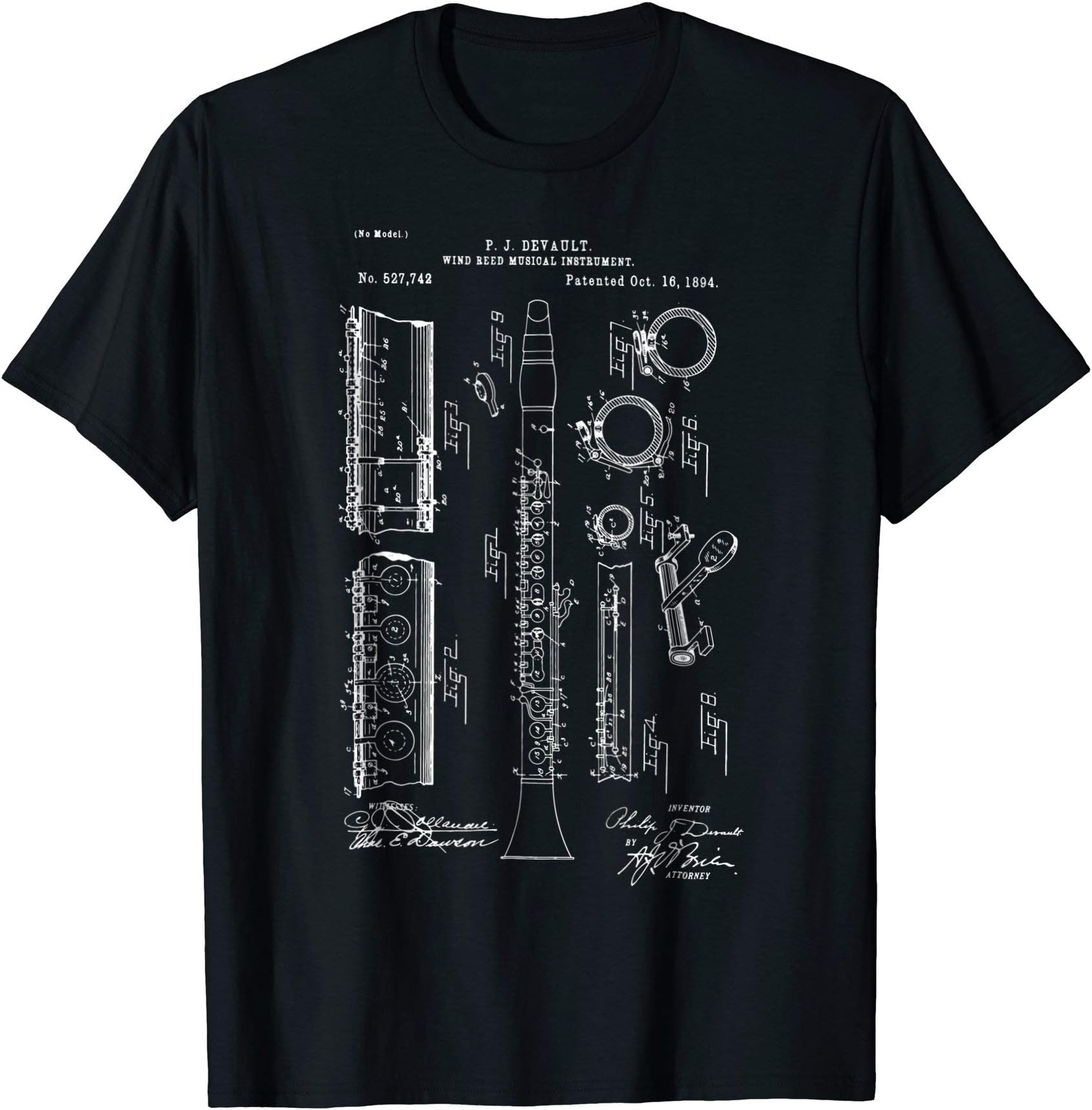 Patent ClarinetClarinet Musicians Marching Band Blueprint Patent Clarinet T-ShirtOEKO-TEX STANDARD 100