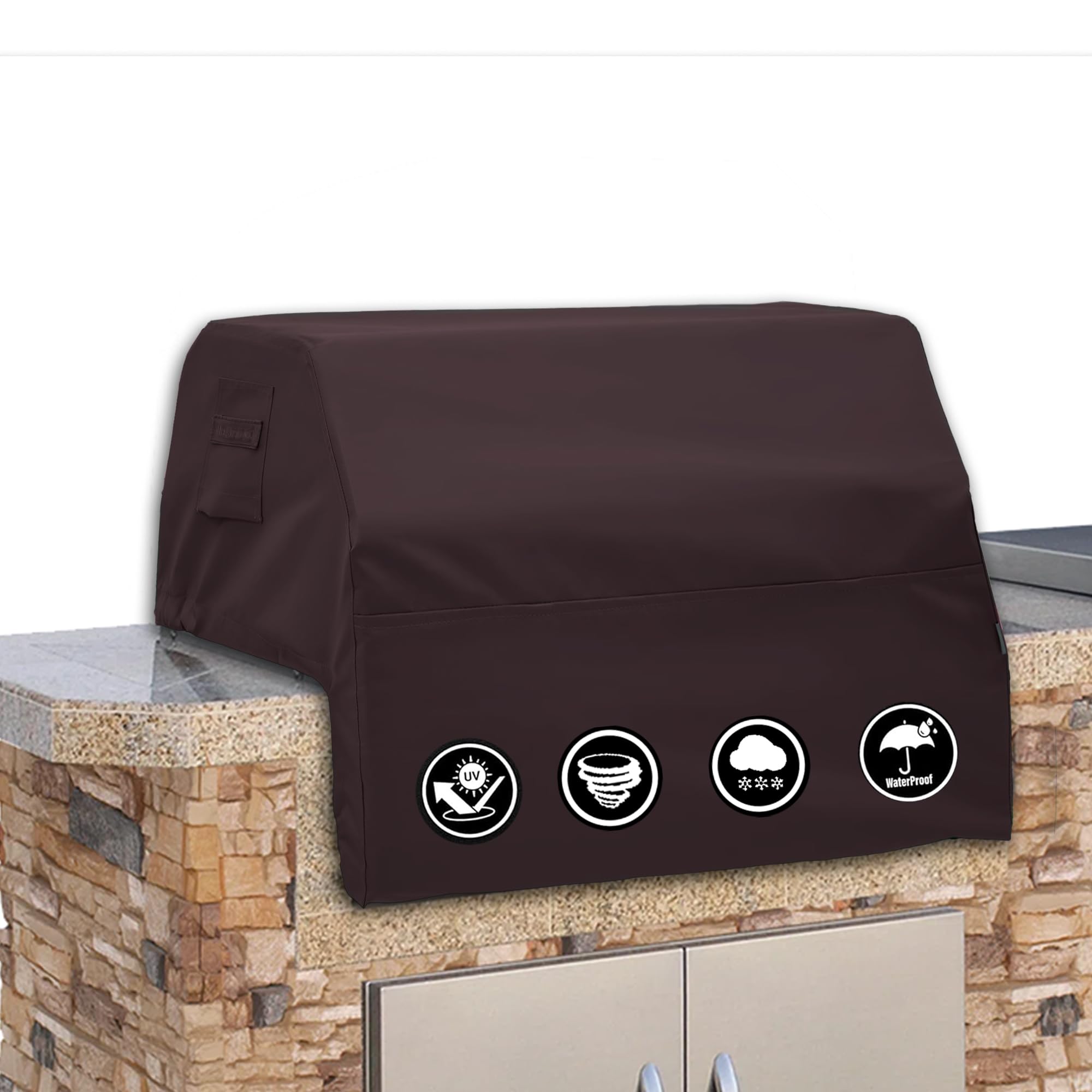 Covers & all Built-in Grill Cover Made of 12 Oz Waterproof Fabric with Air Pocket & Elastic for Snug Fit (44" W x 30" D x 26" H Inches, Coffee)