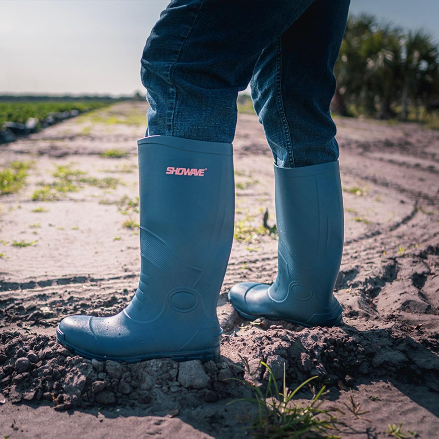 Showave Men's Rain Boots with Reinforced Steel Shank Waterproof Rubber Boots Durable Concrete Boot Outdoor Work Boots Lightweight Mud Boots Plain Toe for Agriculture Industrial