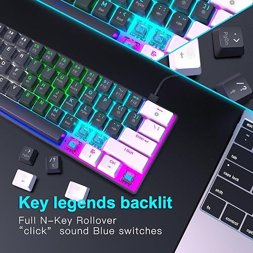 Miniatura 4 de Teclado portátil 60 por ciento, compacto 61 teclas mini teclado mecánico para PCMac Gamer conmutable colorido retroiluminado - interruptor azul