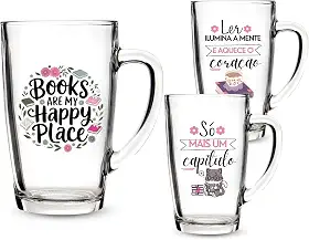 1 Caneca Estampa Literária 300ml Vidro Temática Só Mais Um Capitulo Para Presente Quem Ama Ler Books (BOOKS)