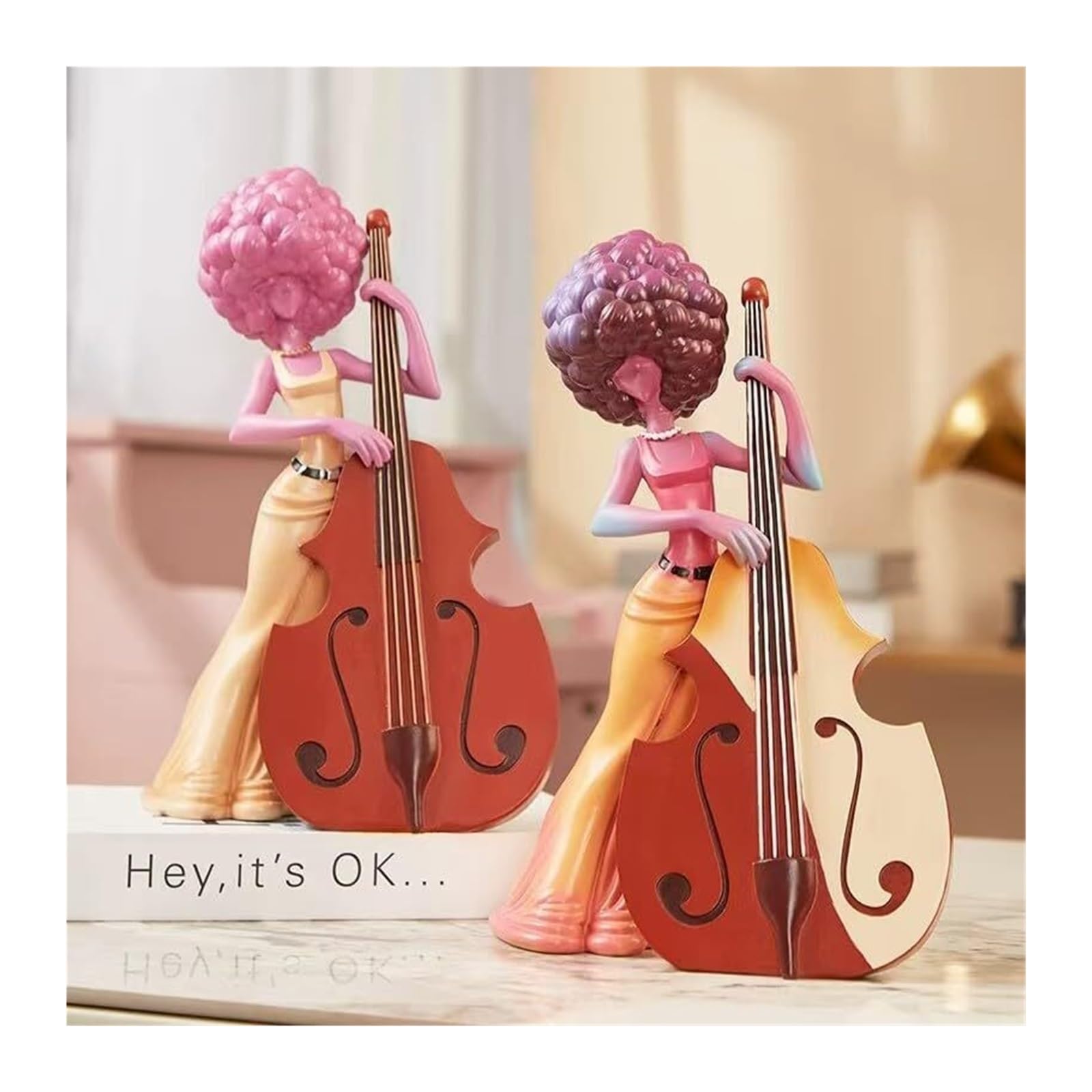 Home Decor Statue Home Decoration Resin Creative Nordic Style Wiolonczela Figurka Dziewczyna Centralny (Purple)