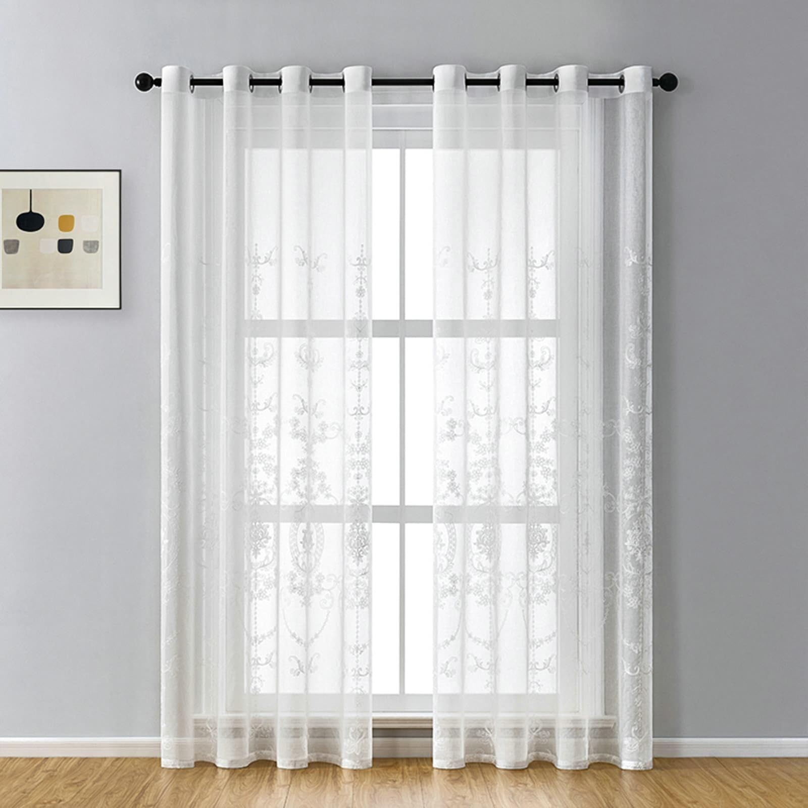 Wohnzimmer Voile Vorhänge Weiß 147 cm Höhe, Polyesterleinen Vorhänge Bestickt mit Ösen 2 Stück Transparent, H147 x B107 cm
