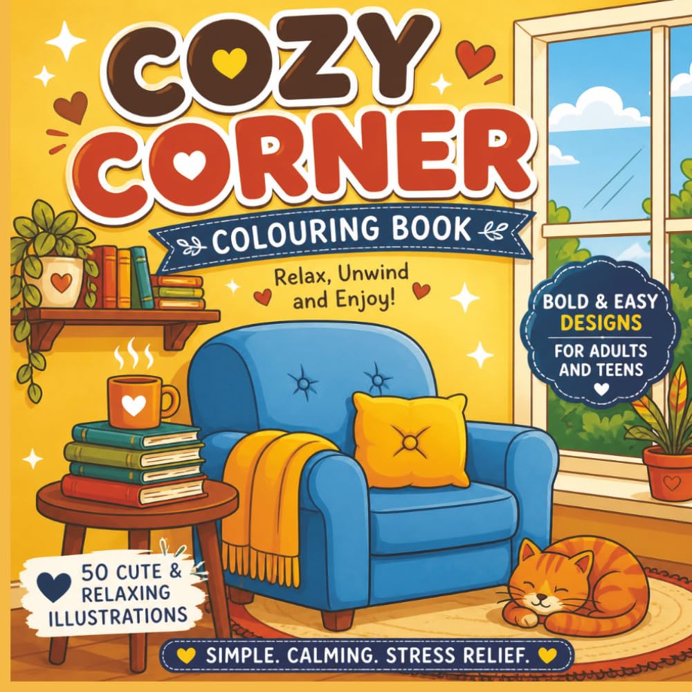 Cozy Corner Colouring Book: Bold and Easy Designs for Relaxation with Cute and Calming Scenes for Adults and Teens