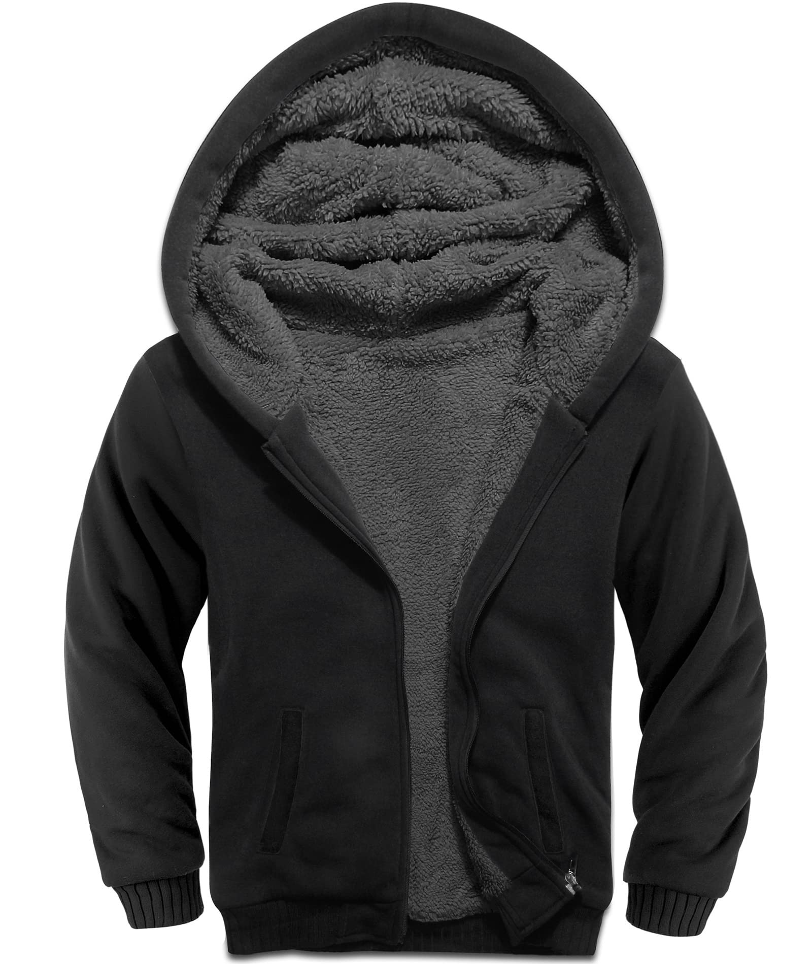 Boys Hoodie Zip Up Fleece Lined Jacket Warm Sherpa Hooded Sweatshirts for Boys Girls 6-15 Years