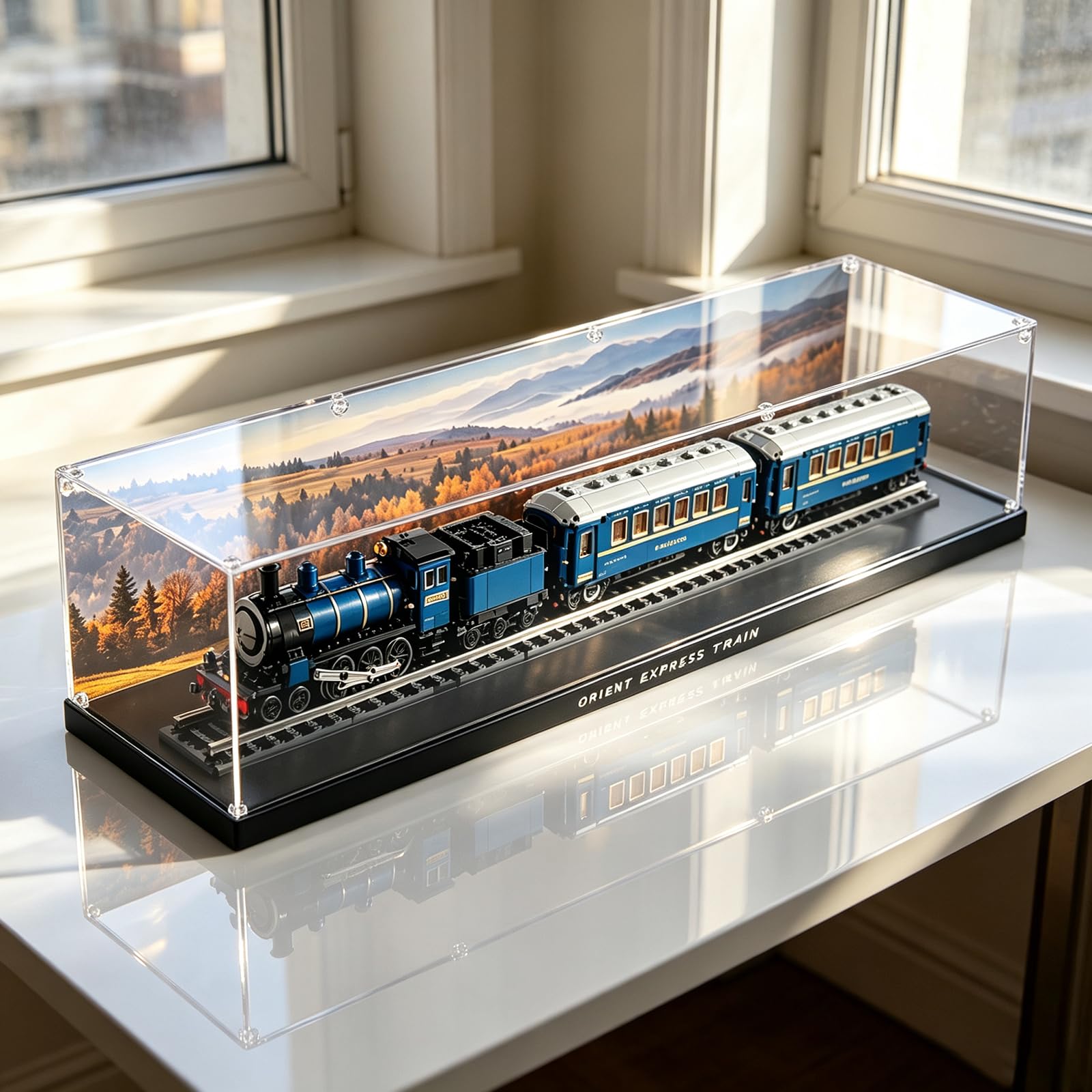 Akrylowa gablota premium do LEGO 21344 Orient Express Model (styl tła B)