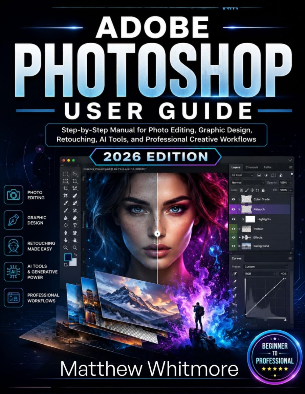 Adobe Photoshop User Guide: Step-by-Step Manual for Photo Editing, Graphic Design, Retouching, AI Tools, and Professional Creative Workflows