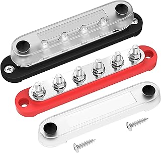 DAIERTEK Marine Bus Bar 12V 6 x 1/4" (M6) Terminal Studs 12 Volt Bus Bar Power Distribution Block with Cover Max 300V AC 48V DC Positive & Negative Battery Terminal Block for Automotive Car Boat