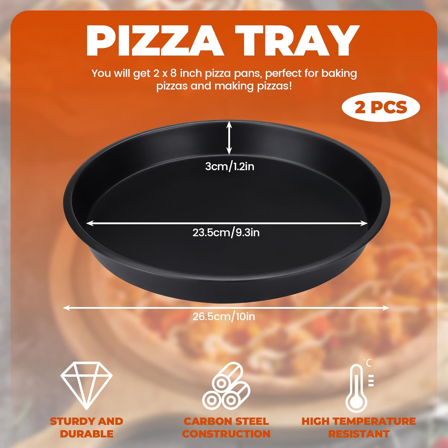 Diakey 2 Pack Pizza Pan for Oven, Deep Dish Pizza Tray, Non-Stick Carbon Steel, Round Baking Sheet Plates, 10 Inch - Image 2