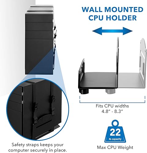 Miniatura 7 de Mount-It! Estación de trabajo de montaje en pared con soporte para monitor único, bandeja para teclado y soporte para CPU, brazos de movimiento