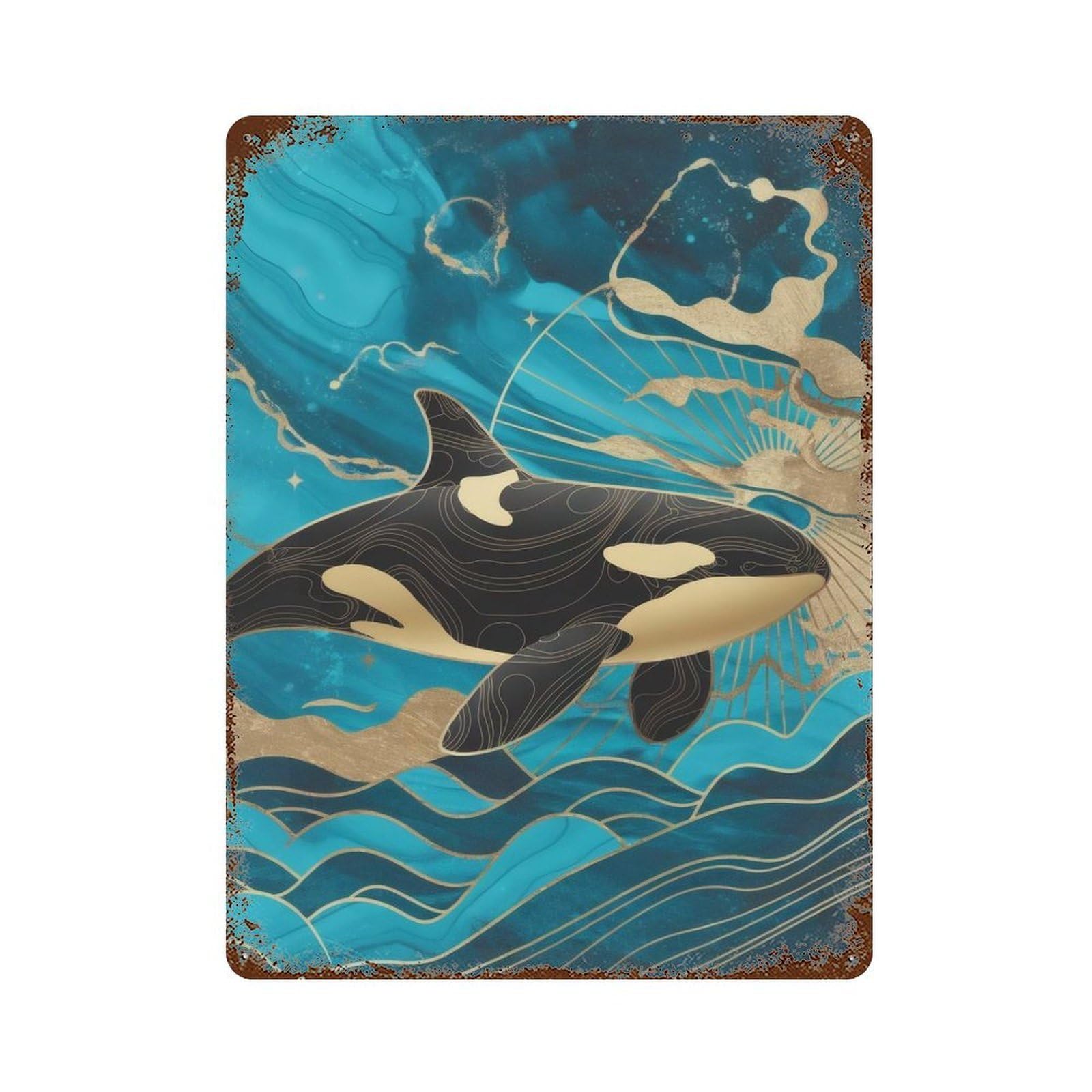 Elegant Orca Whale in Ocean Weathered Tin Sign 15.7"x11.8", Novelty Wall Decor for Garage, Pub Or Kitchen