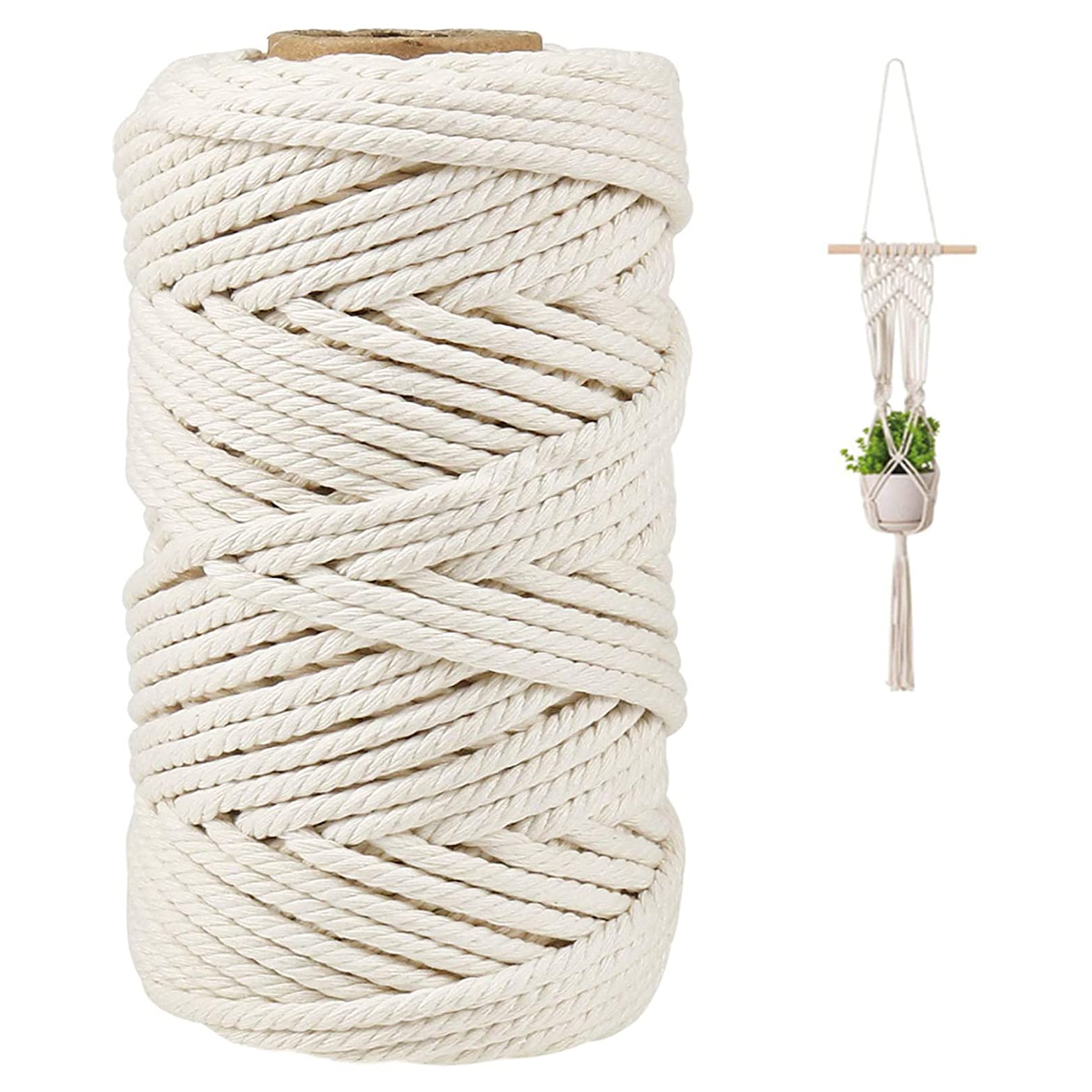 Macrame Cord 4mm x 109 Yards Cotton Rope, Macrame Cotton Rope, Cotton Cord Rope for Macrame for Wall Hanging, Plant Hangers, Knitting, DIY Craft Making, Beige