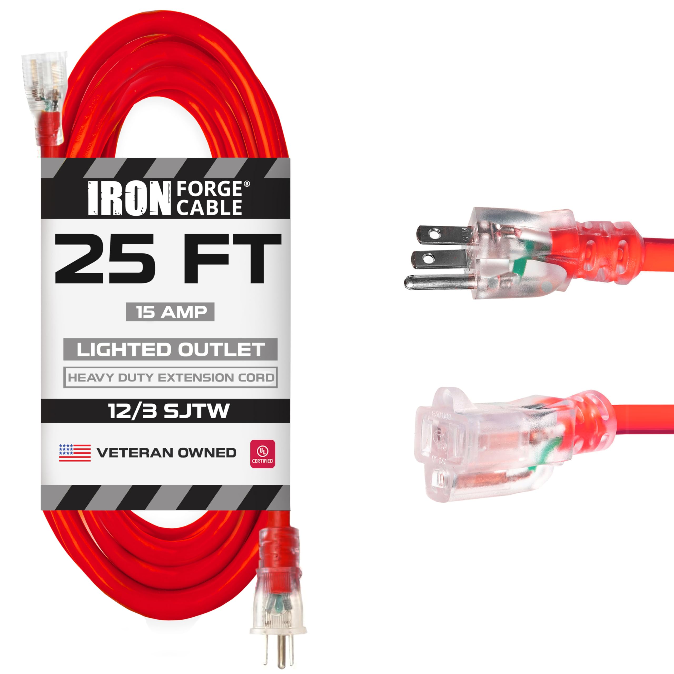 【希少】コードレッド Code Red 14ポンド 新品未使用 箱有 Storm Iron Forge Cable 25 ft Lighted Outdoor Extension Cord - 12/3 SJTW