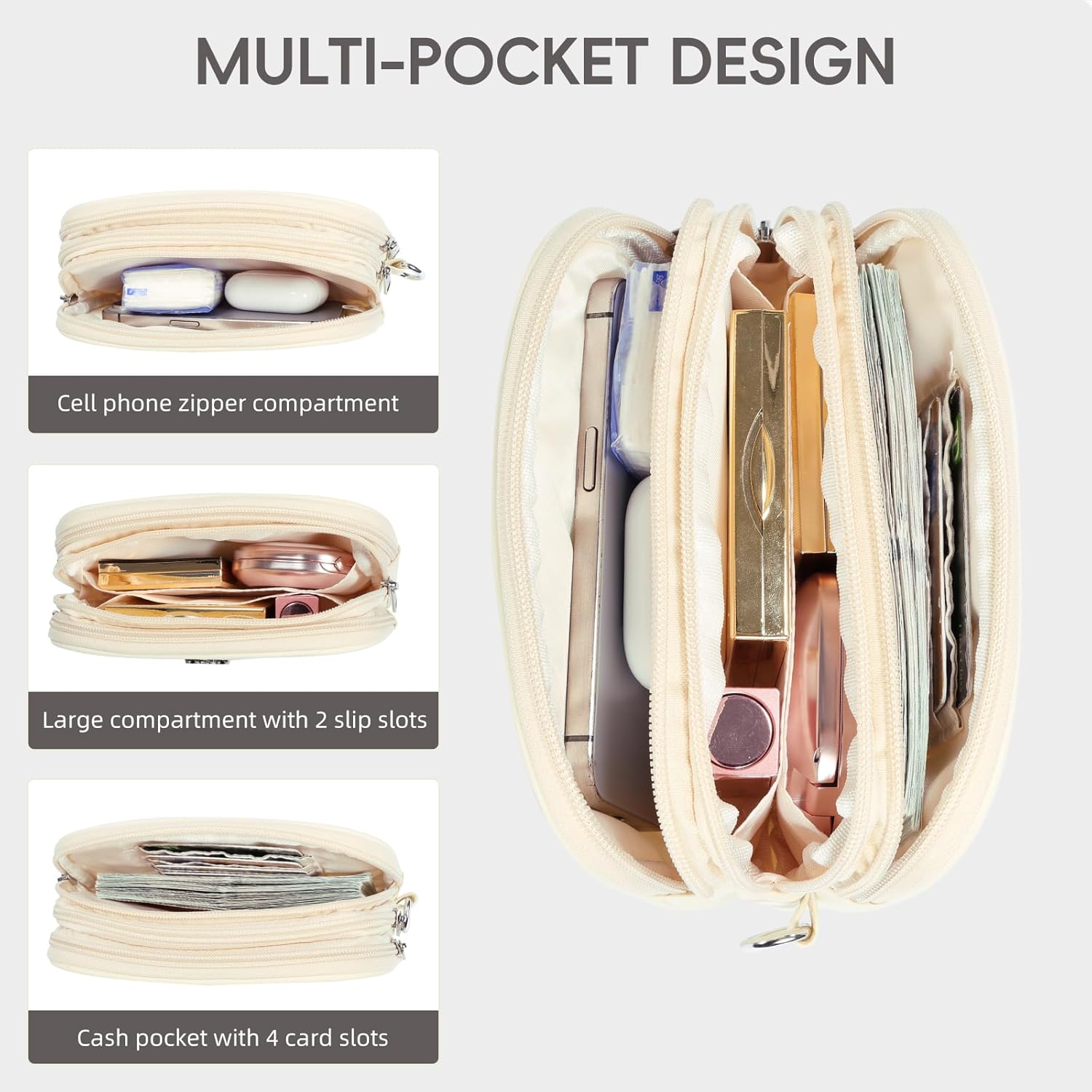 CLUCI Puffer Wristlet Wallet for Women Large Capacity 3 Zipper Purse Nylon Quilted Clutch Purse for Women