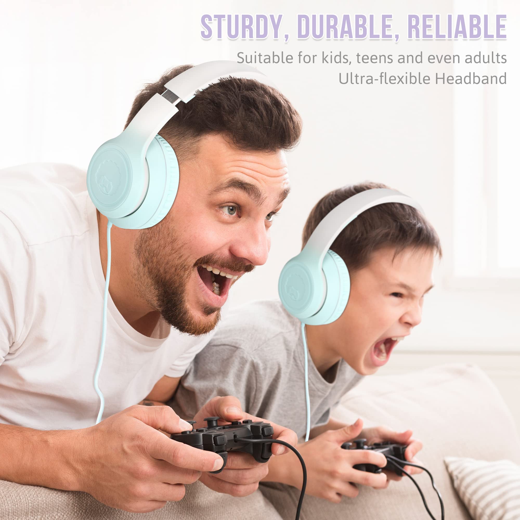 RockPapa L22 Kinder kopfhörer, Kabel Kopfhörer für Kinder, 3,5 mm Aux Jack, Verstellbares Stirnband mit Mikrofon, Faltbarer Kopfhörer Over-Ear für Schule, Travel, Jungen, Mädchen (Hellgrün)