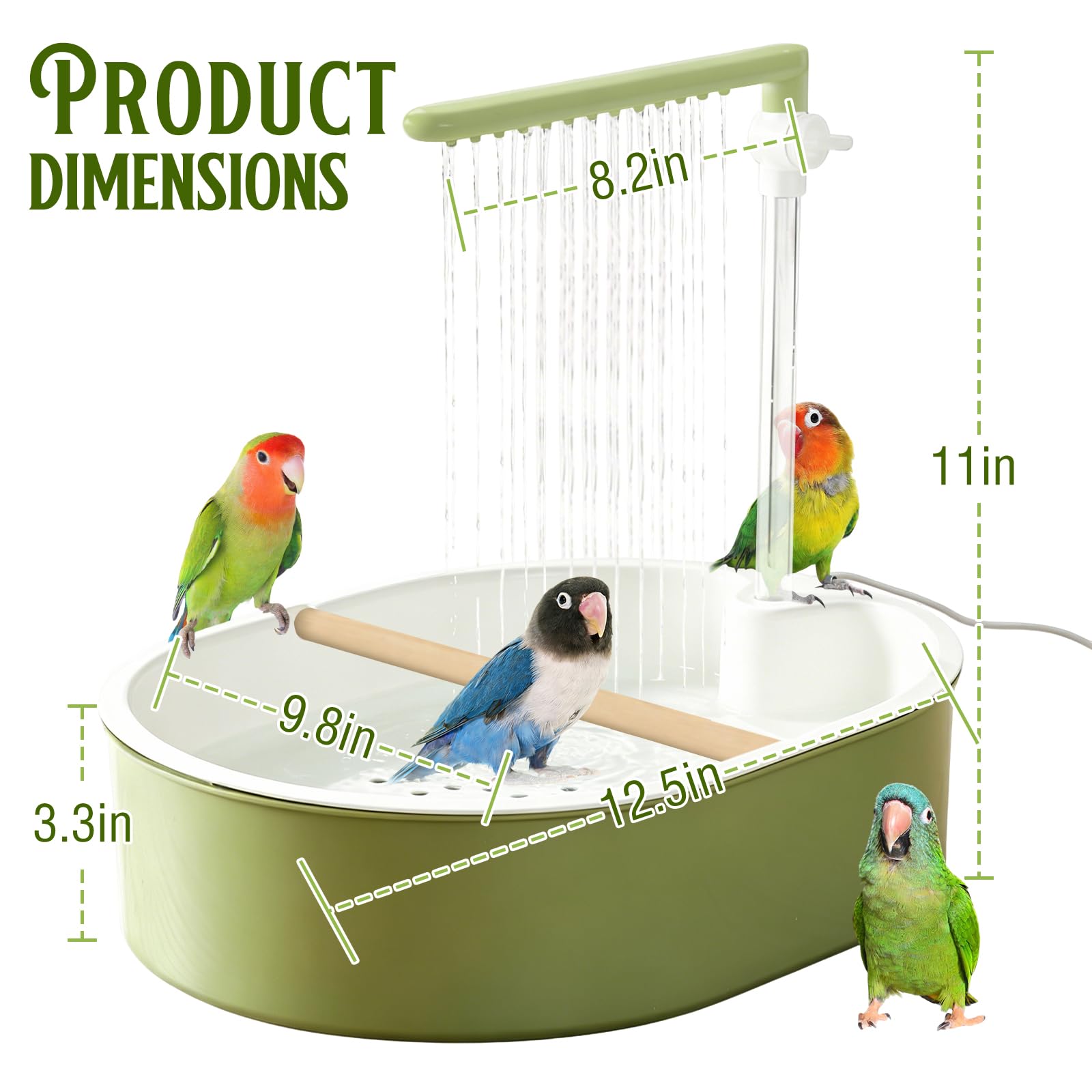 Parrot Vogelbadewanne mit automatischer Dusche, große Vogel-Duschfontäne für den Innenbereich mit fließendem Wasser, inklusive USB-Anschluss und Pumpe, für Ziervögel, Conures, Wellensittiche (Weiß)