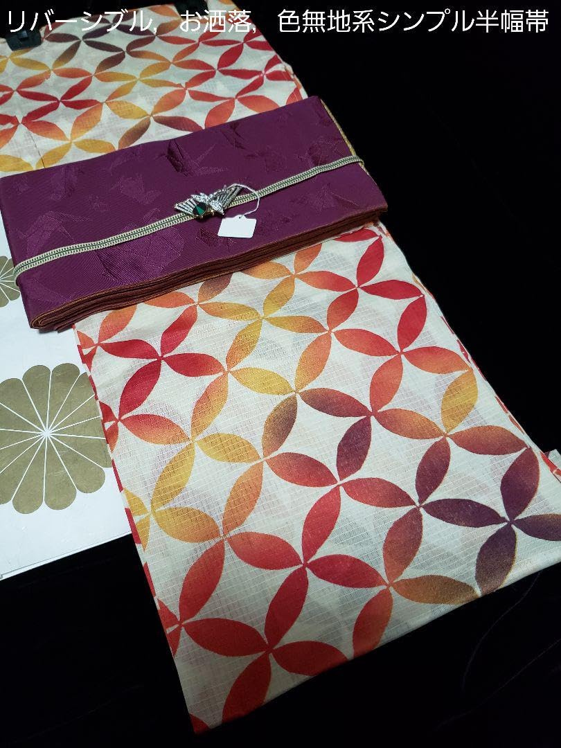 オール新品■ワンランク上着物風七宝模様浴衣，高級半幅帯，帯留め，桐下駄６点セット オール新品□ワンランク上着物風七宝模様浴衣，高級半幅帯