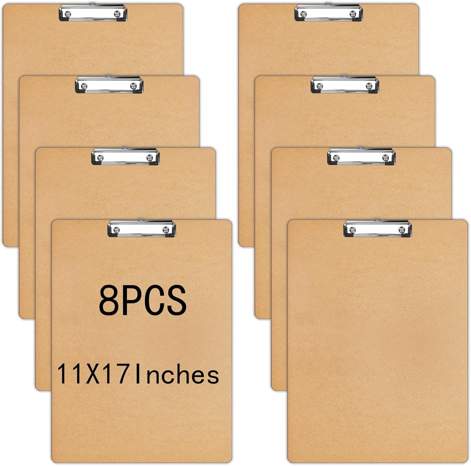 8 PCS Extra Large 11X17 Clipboard, Wood Cleats with Low Profile Clips for Drawing, Sketching, and Art Boards, Horizontal Wood Lapping, Landscape Layout (3Mm Thickness) (8 Pack11x17 Long clipboard)