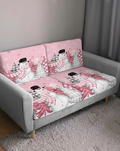 Miniatura 10 de Fundas de cojín elásticas para sofá de Navidad, diseño de muñeco de nieve, seccional, individual, en forma de L, con parte inferior elástica, diseño