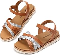 shoeslocker Girls Sandals Open Toe Summer Flat Dress Shoes with Adjustable Straps for Little/Big Kids