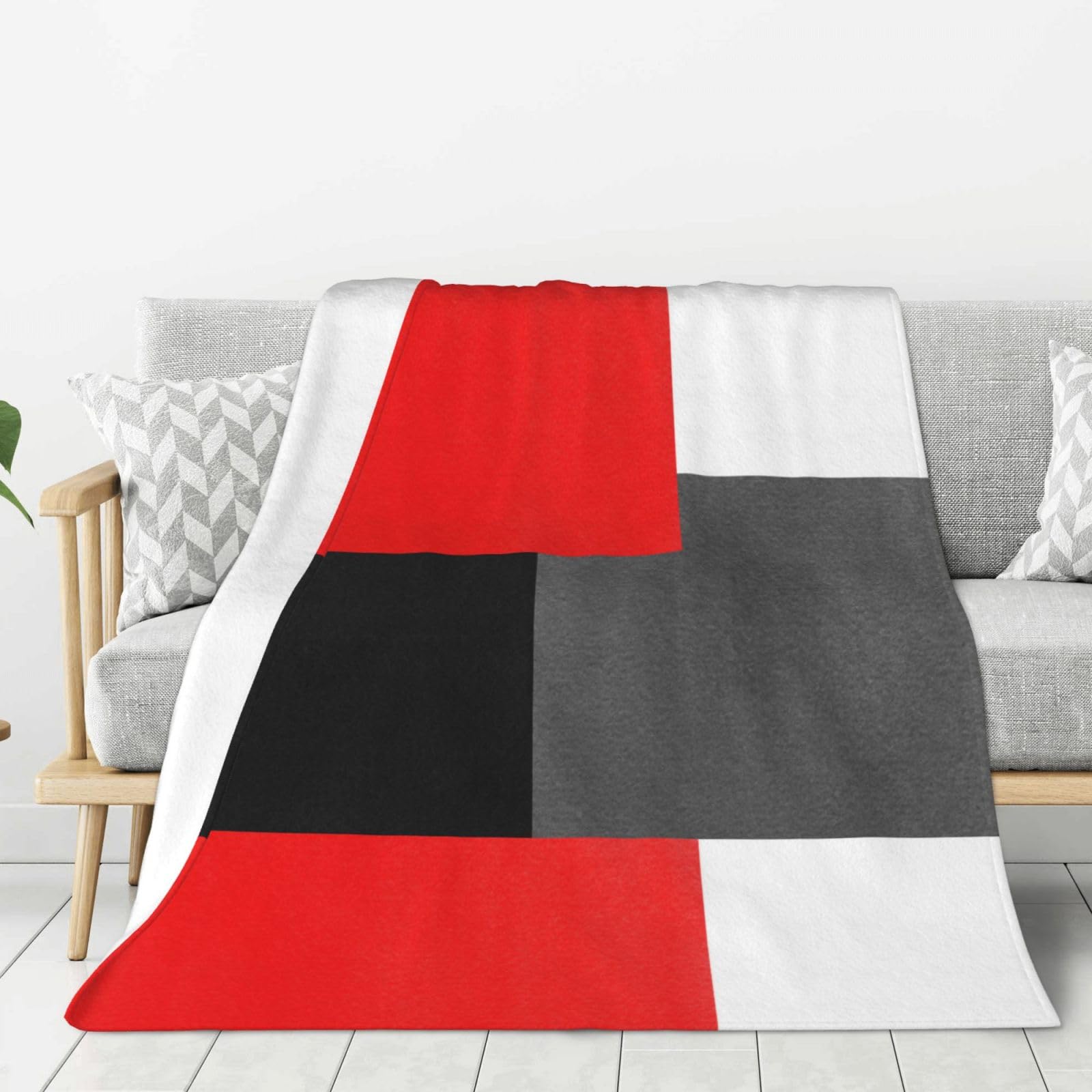 Couverture en flanelle polaire bloc géométrique noir et blanc 150x200cm pour lit et canapé