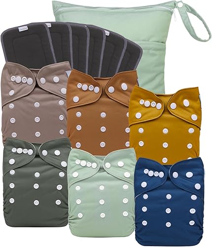 Miniatura 15 de babygoal - Pañales de tela reutilizables de carbón con dobles refuerzos, paquete de 6 pañales lavables de bolsillo para bebé con 6 insertos de