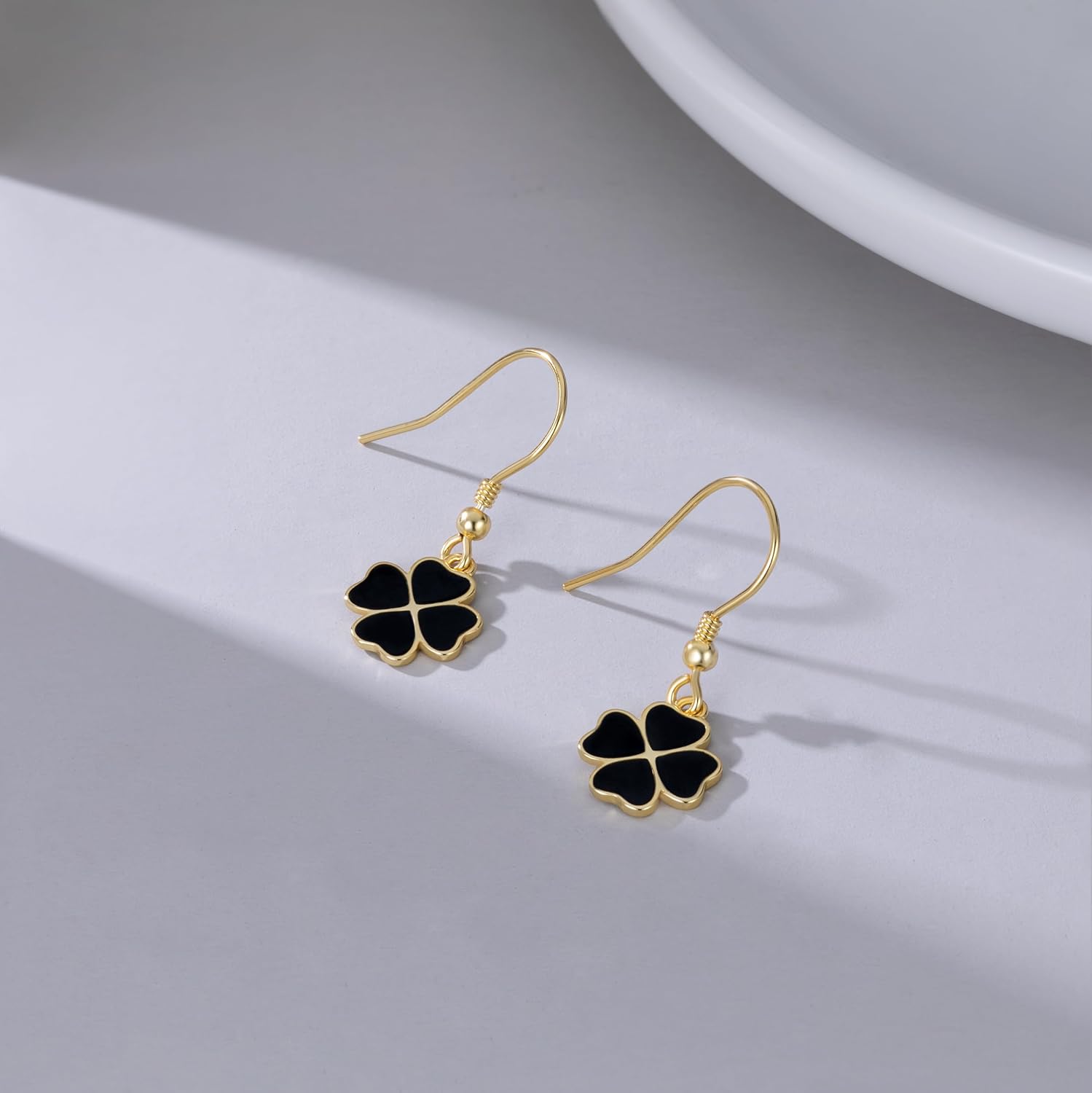 Reffeer Solid 925 Sterling Silver Clover Flower Drop Earrings for Women Teen Girls Black Flower Dangle Earrings Hooks for Summer Spring - Image 5