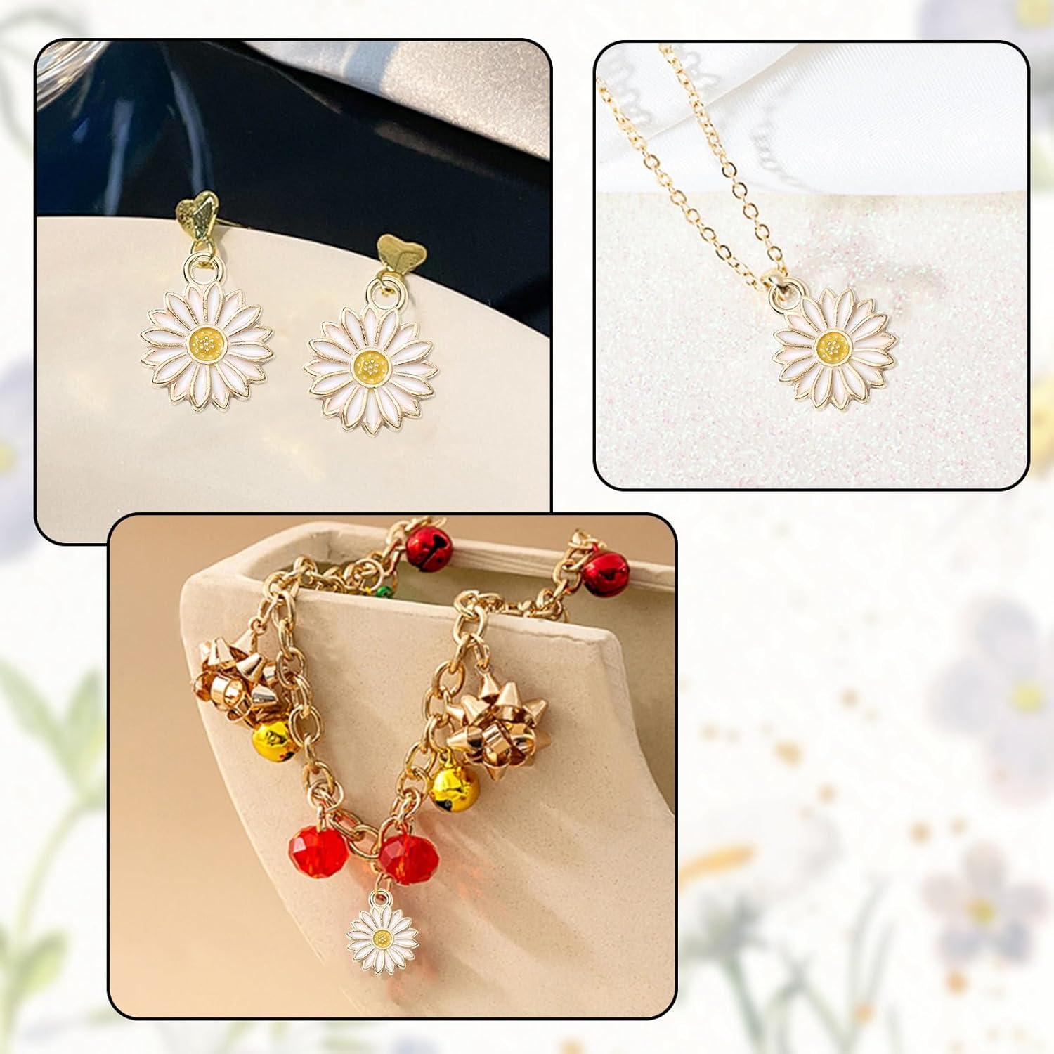 LiQunSweet 100 Pcs Enamel White Plant Small Charms Daisy Flower Charms for Bracelet DIY Earrings Necklace Jewelry Making - Image 6