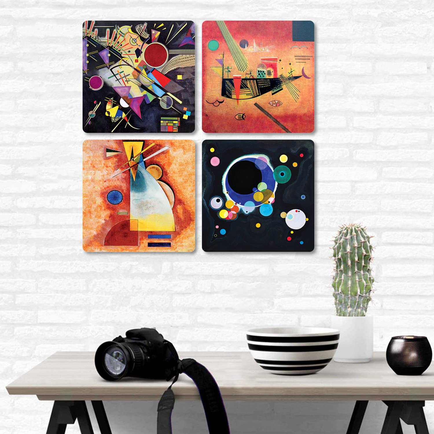Giallobus - 4 Cuadrados de Paneles múltiples - Vassily Kandinsky - Las Obras más Bellas de Kandinsky - Colección 2 - Madera de MDF - 29,7x29,7 - x 4 Piezas