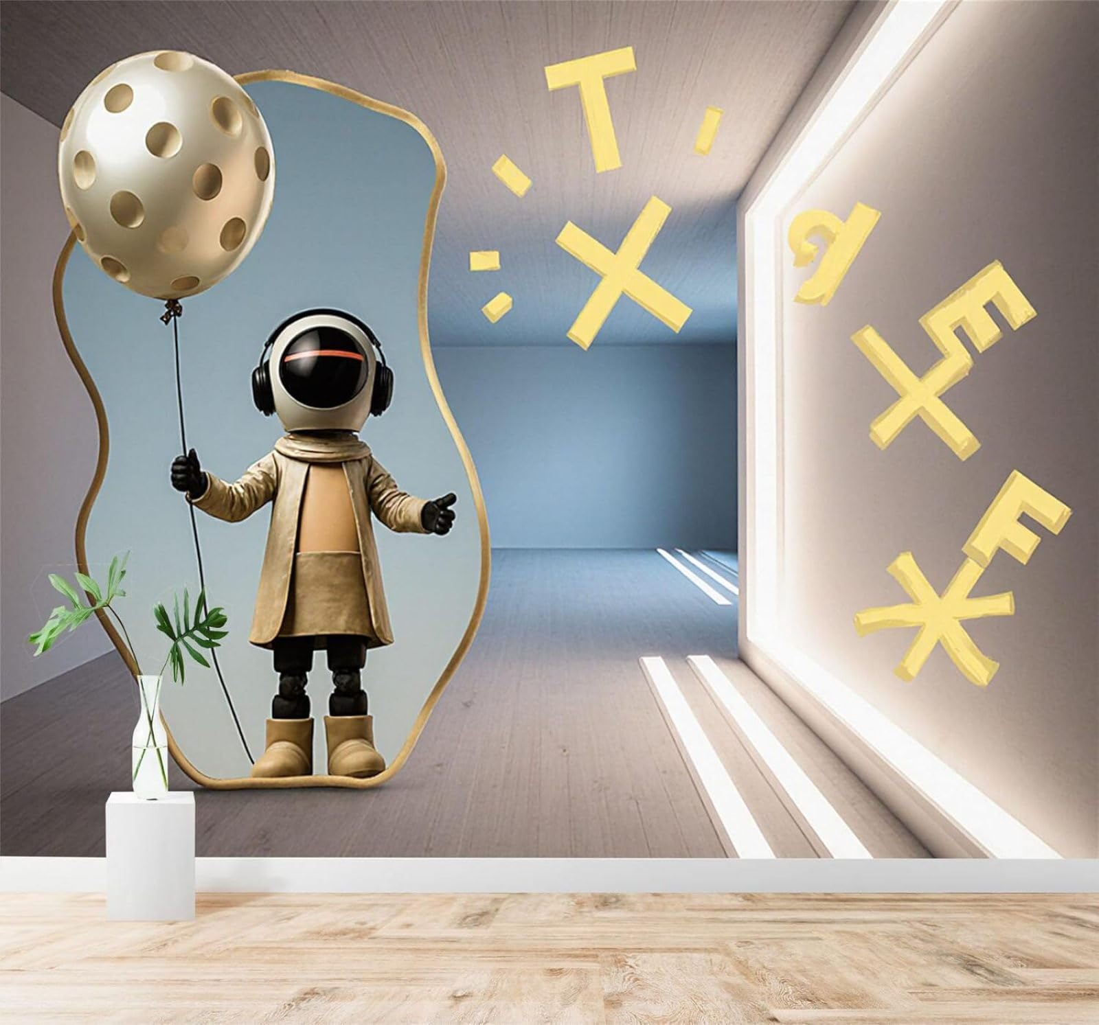 XLMING Robots Balloons Abstract Letters Art 3D Wallpaper Silky Texture Home Study Office Grey Dining Room Sofa Bedroom Living Room TV Backdrop-250cm×170cm