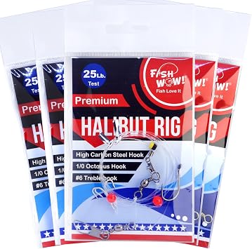 5 Packs Fish WOW! 25lb Halibut Trap Drifting Rig with 1/0 Octopus Hook & #6 Treble Hook