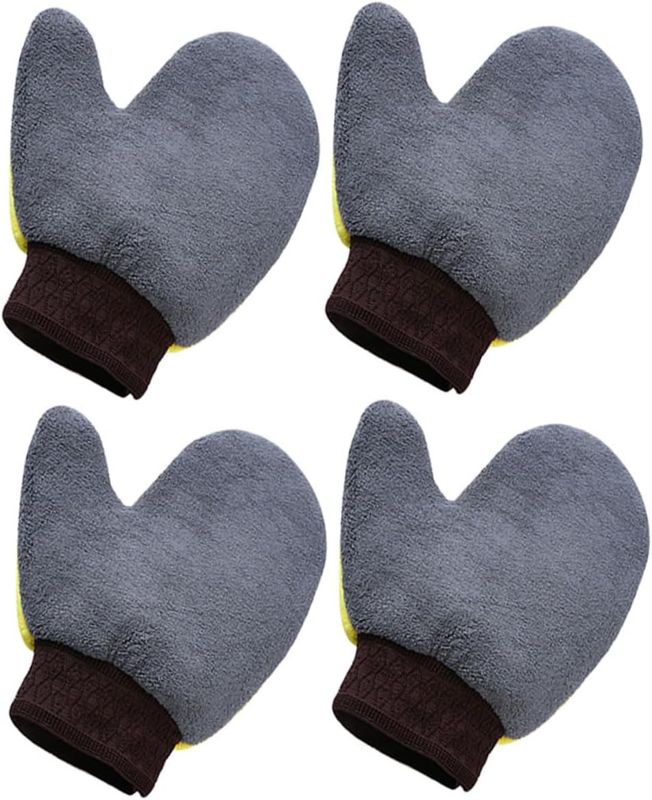 4pcs Coral Fleece Car Wash Mitts Non-Slip Auto Detailing Cleaning Gloves Scratch Water-Resistant Multi-Purpose Car Body Washing Tools