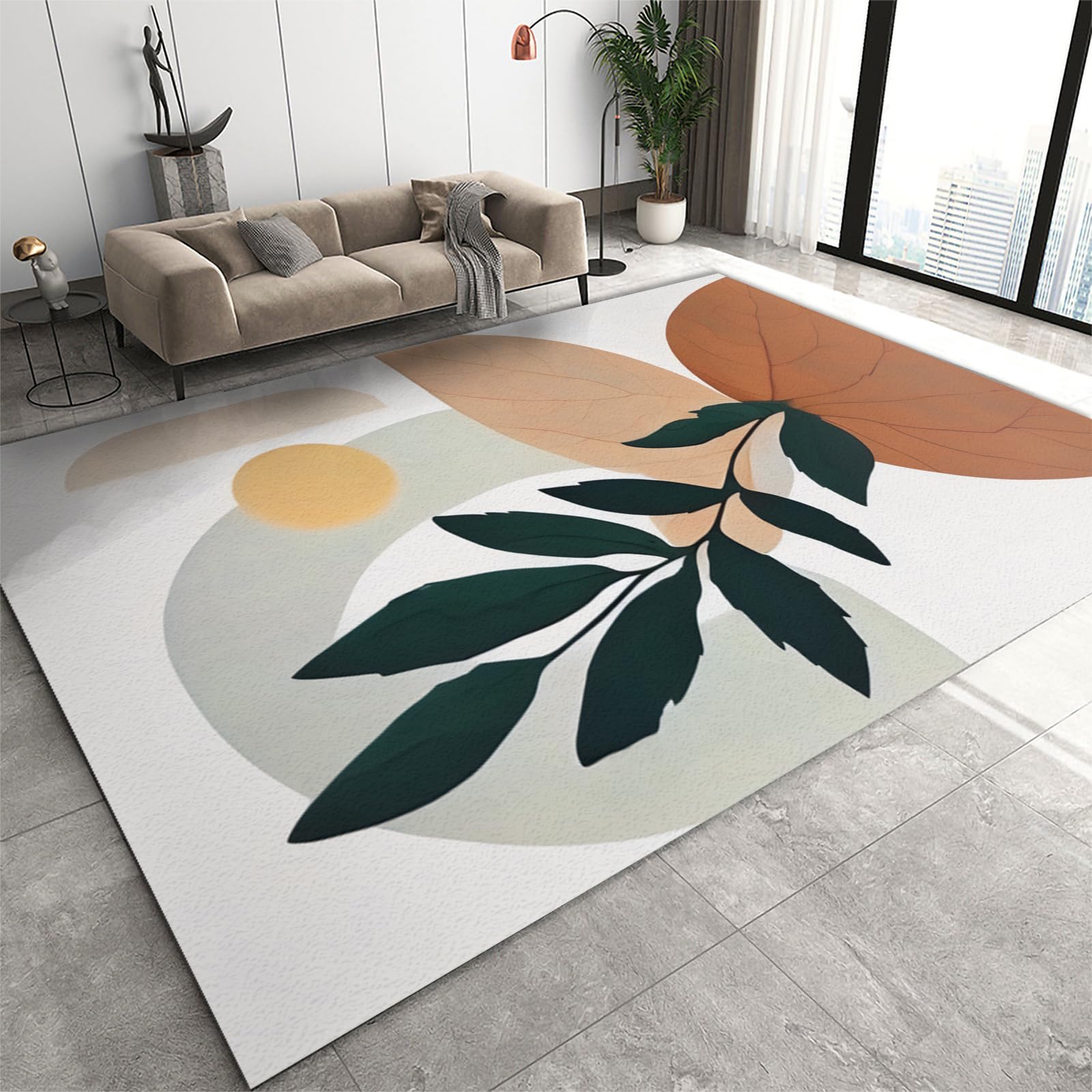 Multicolor Leaf Plant Area Rug for Bedroom, Modern Nordic Style Playroom Carpet, Soft and Comfortable Machine Washable for Living Room Dining Room Apartments Farmhouse College Dorm Office-140 x 200 cm