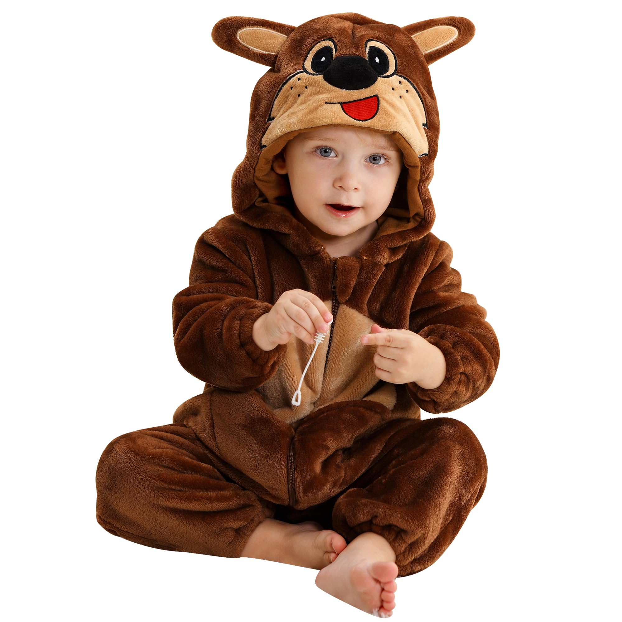 HAHASHOW Baby Winter Spielanzug, Kleinkind Flanell Schlafanzug Strampler Pyjama kostüm Bekleidung Karikatur Tier Jumpsuit für mädchen und Junge, 0-36 Monate