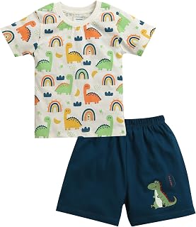 BUMZEE Boys Cotton Half Sleeves Graphic & Animal Print T-Shirt & Short Set (Peb11266269) Price In India